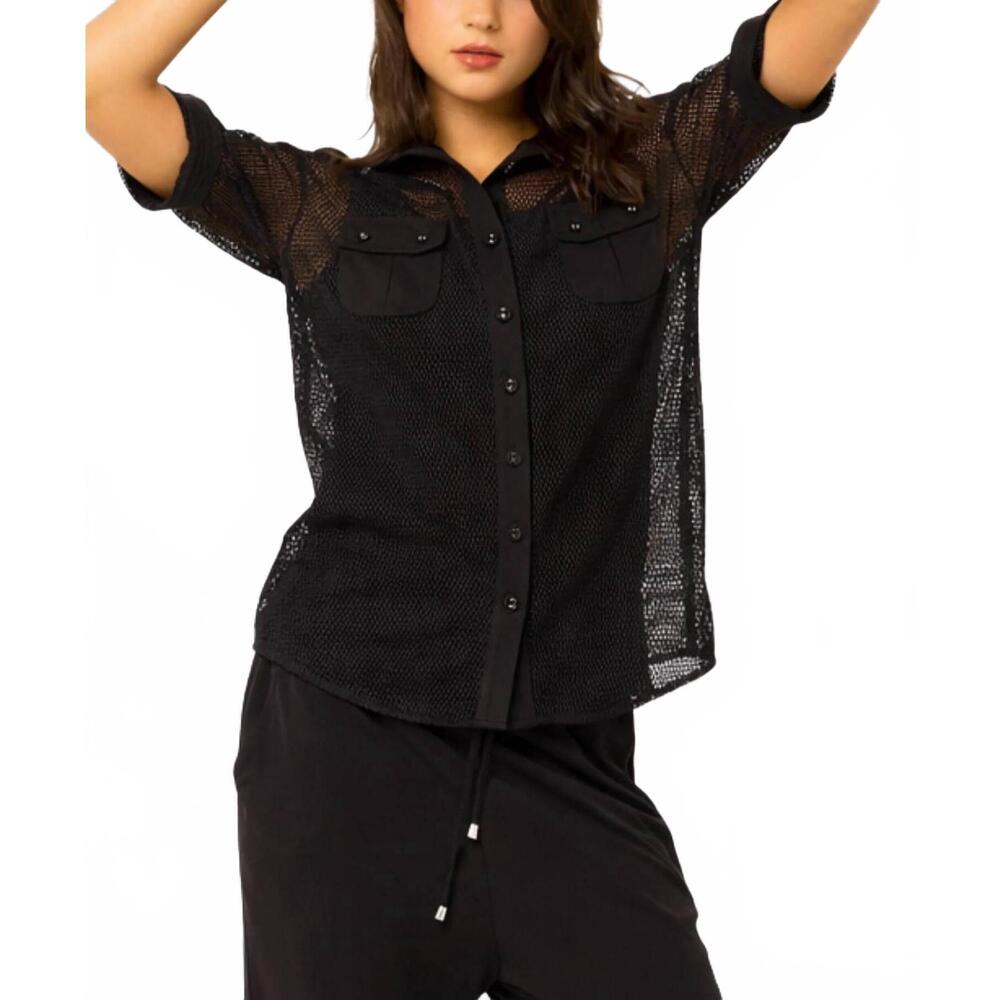 NEW ANGEL APPAREL fishnet short sleeves shirt in black